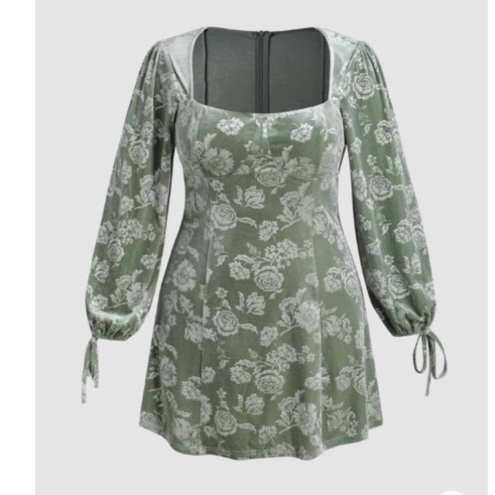 Cider Curve Floral Velvet Long Sleeve Mini Dress